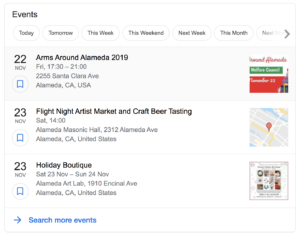 Picture of the Events SERP feature on desktop